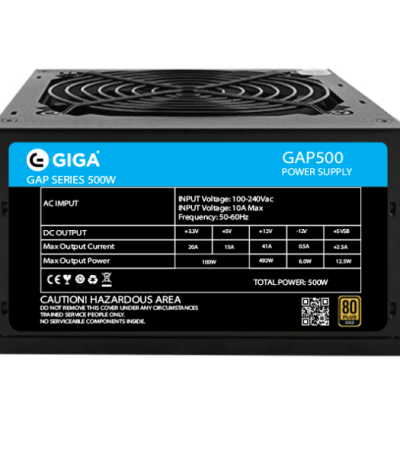 منبع تغذیه(پاور) کامپیوتر 500 وات گیگا مدل GIGA GAP500 80 Plus GOLD POWER